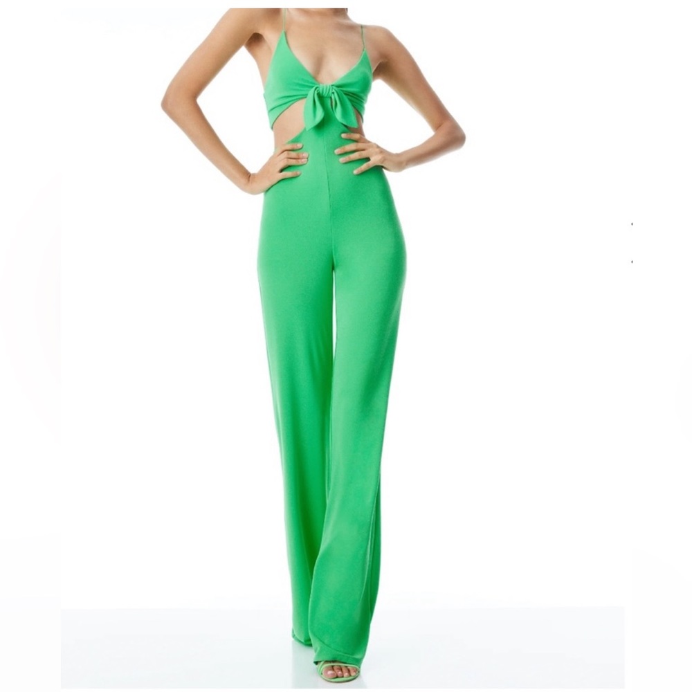 Alice + Olivia Havana Cut-Out V-Neck Jumpsuit, Green, size 0, $395
